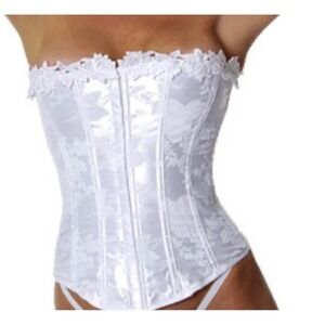 Empire Intimates White Satin Floral Lace Corset Bustier Style 6709 Made‎ in USA